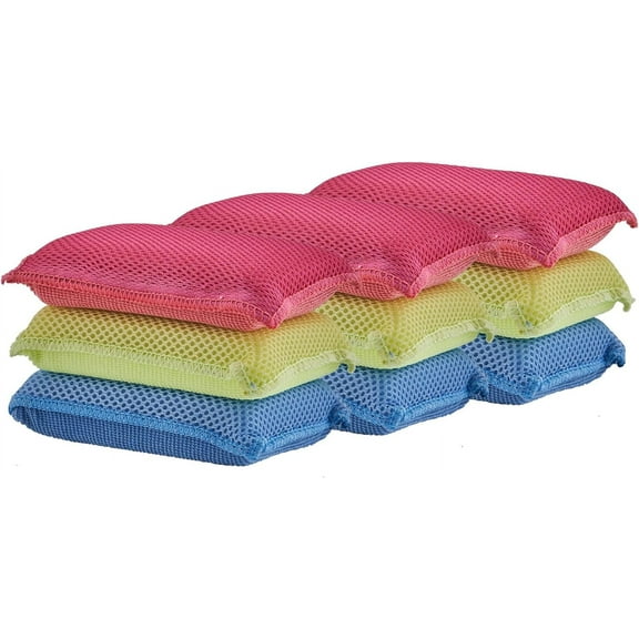 Superio Miracle Microfiber Sponges for Kitchen 9-Pack Red Yellow Blue, Kosher Non-Scratch Sponge Scrubber Heavy Duty Multi-Purpose Cleaning of Dishes, Pots, Pans and Counter tops, Machine Washable