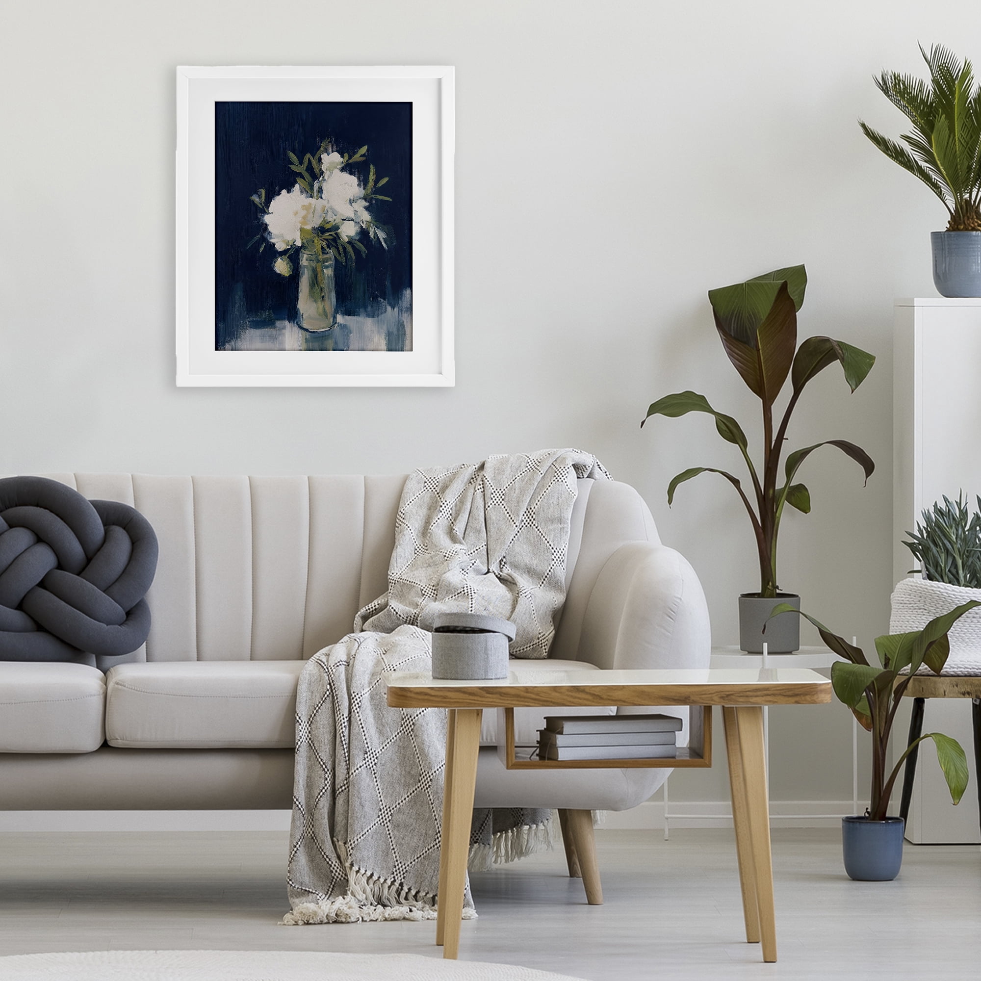 Stupell Industries Peonies On Blue Mirage White Framed Print Under Glass, design by Svetlana Aleynikova