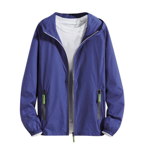 Xfvqtps Sun Protection Clothing for Mens Reflective Zipper Sun Protection Hoodie Long Sleeve Summer Light Jacket for Outdoor Working Fishing Hiking Navy