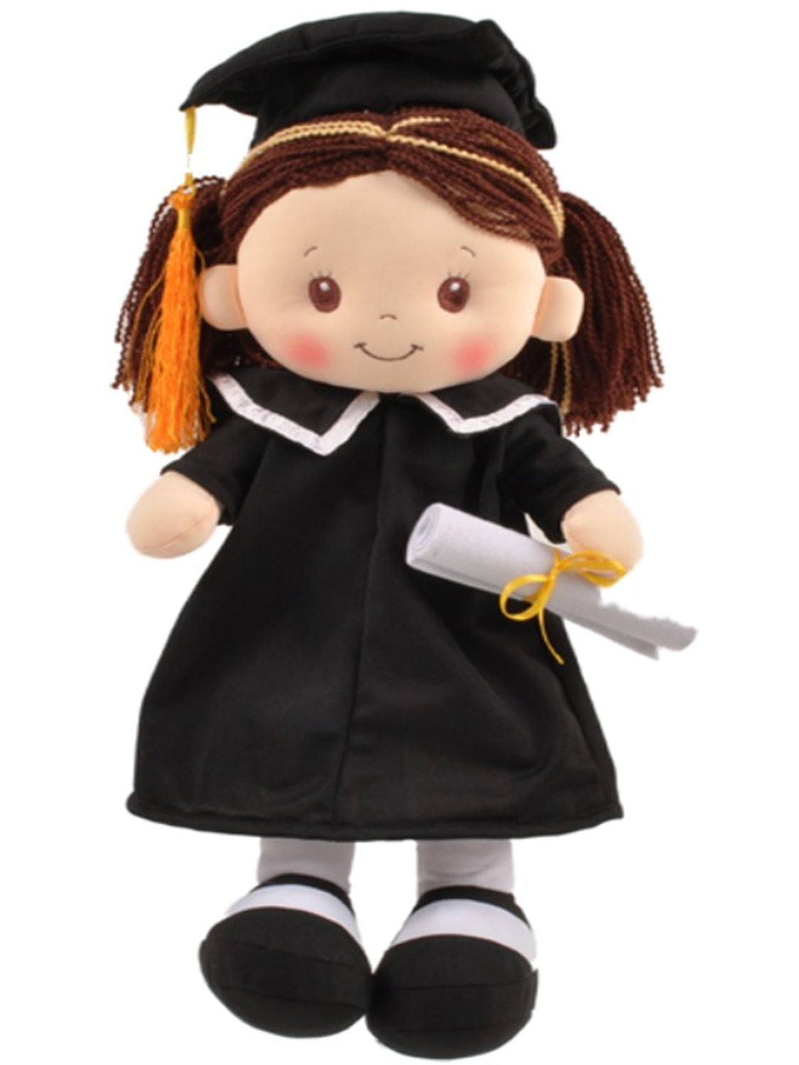 Congratulations 12" Cloth Rag Doll with Graduation Cap & Gown Brown Hair 