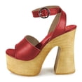 thumbnail image 2 of YDN Women's Open Toe Platform Sandals Wooden Block High Heels with Adjustable Ankle Buckle Strap Daily Casual Outfit Party Shoes Size 6 Red, 2 of 4
