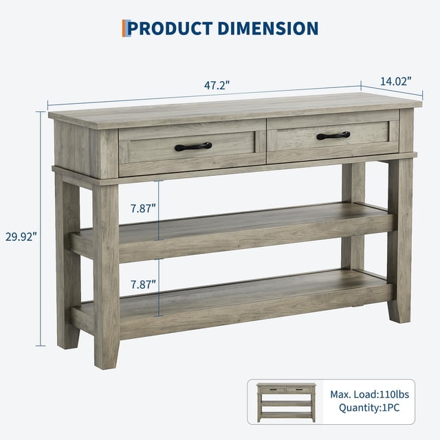 GloryStar Table Console en Bois de Style Ferme à 3 Niveaux avec 2 Tiroirs de Rangement – Table Polyvalente pour Entrée et Salon