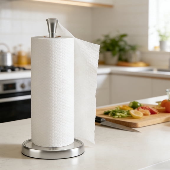 NUAHRHY Stainless Steel Paper Towel Holder, Standing Paper Towel Holder with Weighted Base and Shock Absorbing Technology for Easy One- Handed Countertop Operation- Holds All Paper Towel Rolls