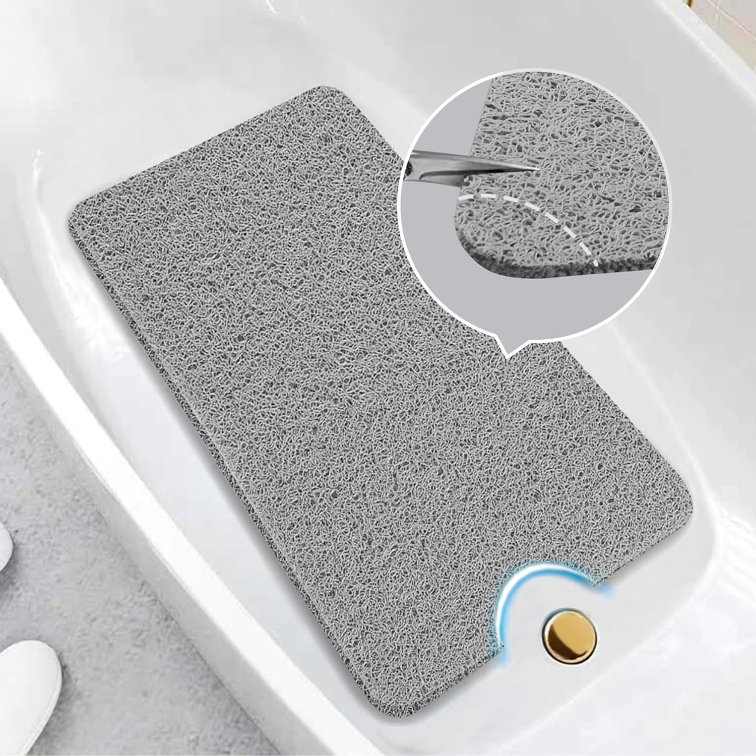 Textured Loofah Bath Mat for Tub & Shower - 15.7"x31.5" Non-Slip, Quick-Drying Floor Mat | Extra Thick for Home, Hotel & Spa (Gray)