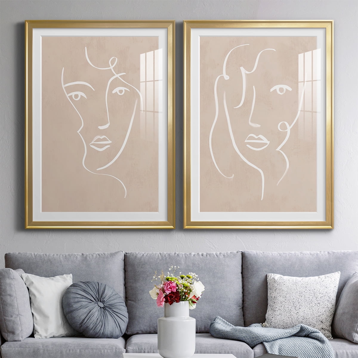 Wexford Home Curly Face I Premium Framed Print, 30.5" x 42.5" - Ready to Hang, Gold (Set of 2)