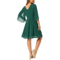 thumbnail image 3 of Women's Chiffon Dresses Flutter 3/4 Sleeve Crewneck Flowy Knee Length Dress Cocktail Party Wedding Outfits M Dark Green, 3 of 6