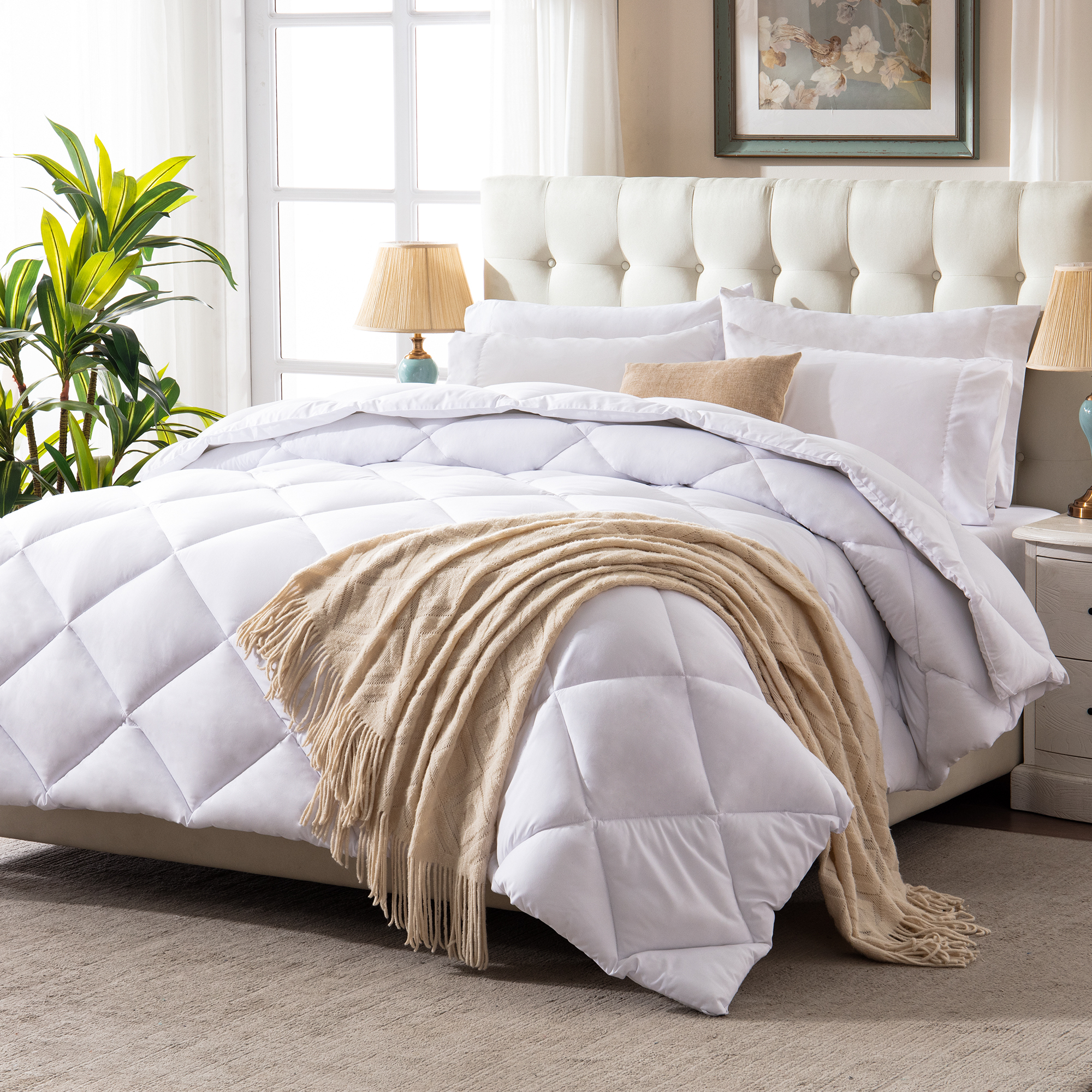 WhatsBedding 3 Pieces Bed in a Bag Comforter Set Duvet Insert,Reversible,White,Queen - image 3 of 8