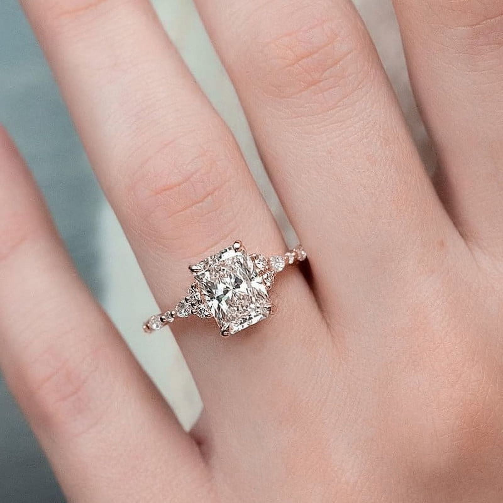 solitaire jewels 3CT Radiant Moissanite Hidden Halo Engagement Ring For Women, 10K Rose Gold