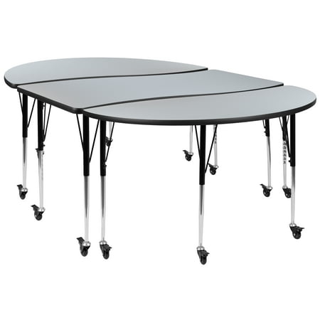 UPC: 0889142933755 | Flash Furniture Emmy 3 Piece Mobile 86 Oval Wave Flexible Grey Thermal Laminate Activity Table Set-Standard Height Adjustable Legs
