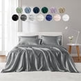 thumbnail image 2 of 6 Piece Solid Color Satin Sheet Set (1*Flat Sheet + 1* Fitted Sheet + 4*Pillowcases), Luxurious And Silky With Natural Sheen, Fits Up To 16" Mattress satin bed, 2 of 23