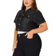 thumbnail image 3 of DARING DIVA Women's Plus Size Short Sleeves Button Down Jean Jacket 5X Black, 3 of 6