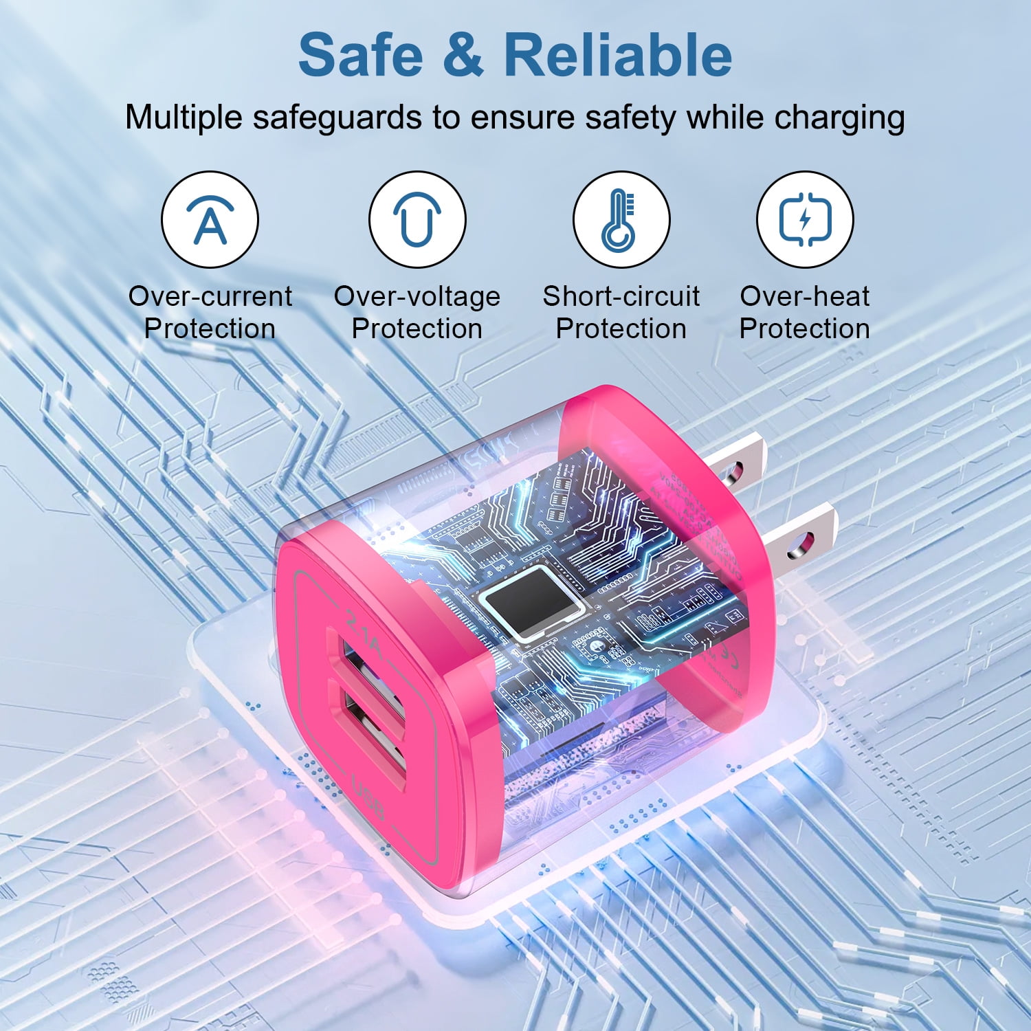 Type C Charger Block, Dual Port Wall Charger Adapter with 2pcs Type C Charging Cable 6FT, USB C Charger Fast Charging USB Brick Cube Power Base Charger Station Compatible for iPhone Samsung, Pink