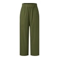 thumbnail image 5 of Siilsaa Cropped Linen Pants Women Summer Elastic Waist Straight Leg Plus Size Crop Pants Casual Beach Trousers with Pockets Green,2XL, 5 of 5