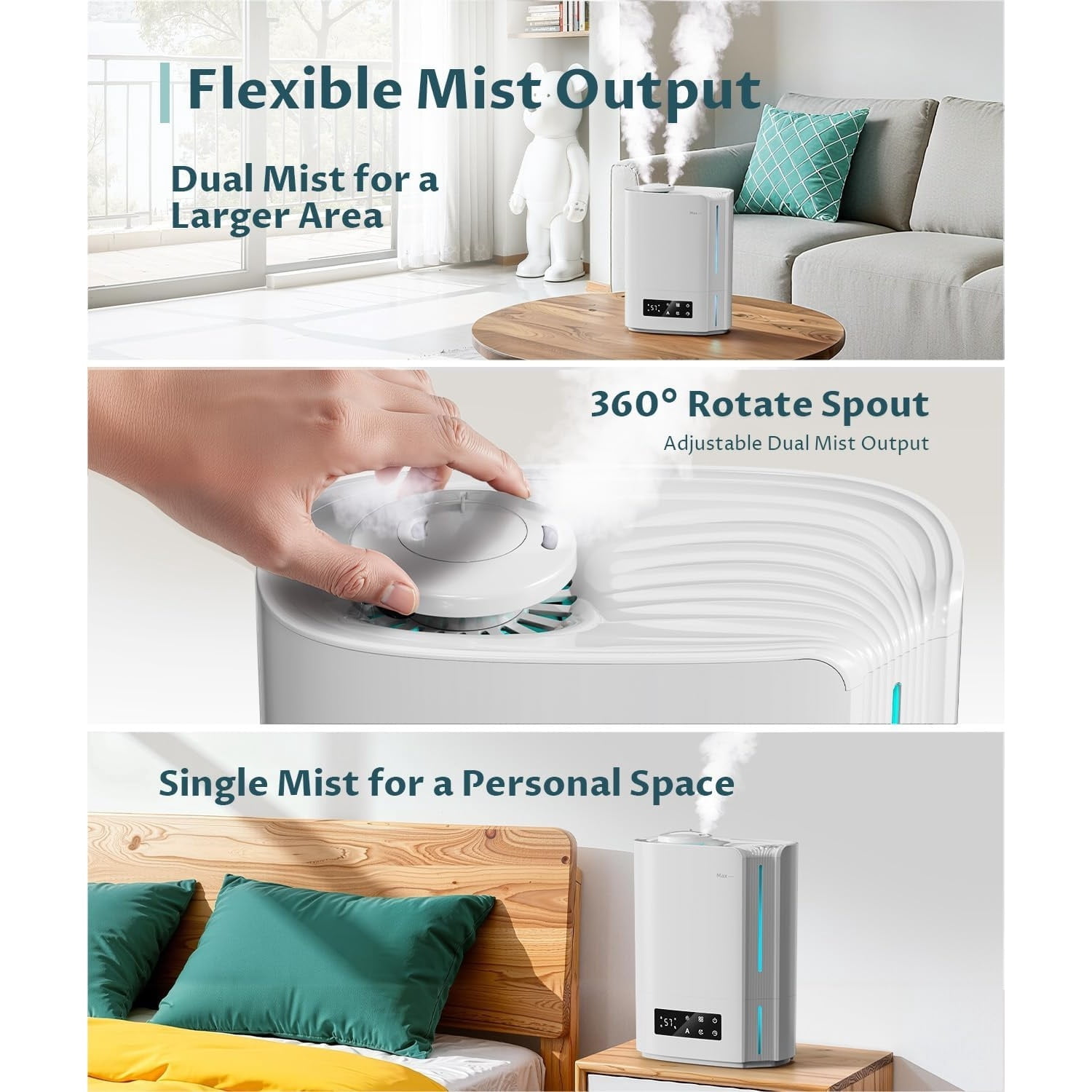 6L Humidifiers for Bedroom Large Room & Essential Oil Diffuser, Ultrasonic Top Fill Cool Mist Humidifiers for Baby, Plants, Nursery Last up to 60 Hours, Smart Humidistat Control, Quiet, White