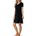 thumbnail image 4 of INSPIRE CHIC Women's Nightshirt Sleepwear Lounge Pajama Dress V Neck Short Sleeve Nightgowns S Dark Black, 4 of 6