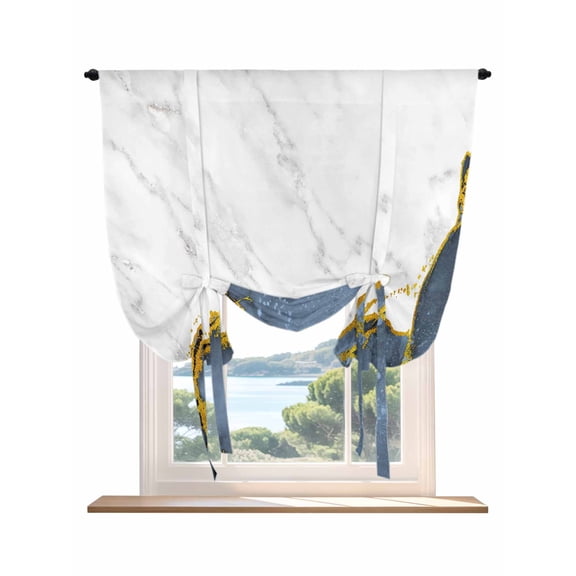 Blue Gold Marble Tie Up Curtains for Windows 54 Inch Length Balloon Curtains Kitchen Adjustable Balloon Window Shade Modern Abstract Marble Crack Texture Tie Up Bathroom Curtain Window 42"x54"