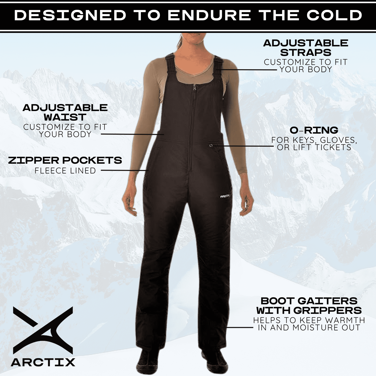 Arctix Women's Essential Insulated Ski Bibs, Water Resistant Snow Pants for Skiing & Snowboarding, (Black, Large)