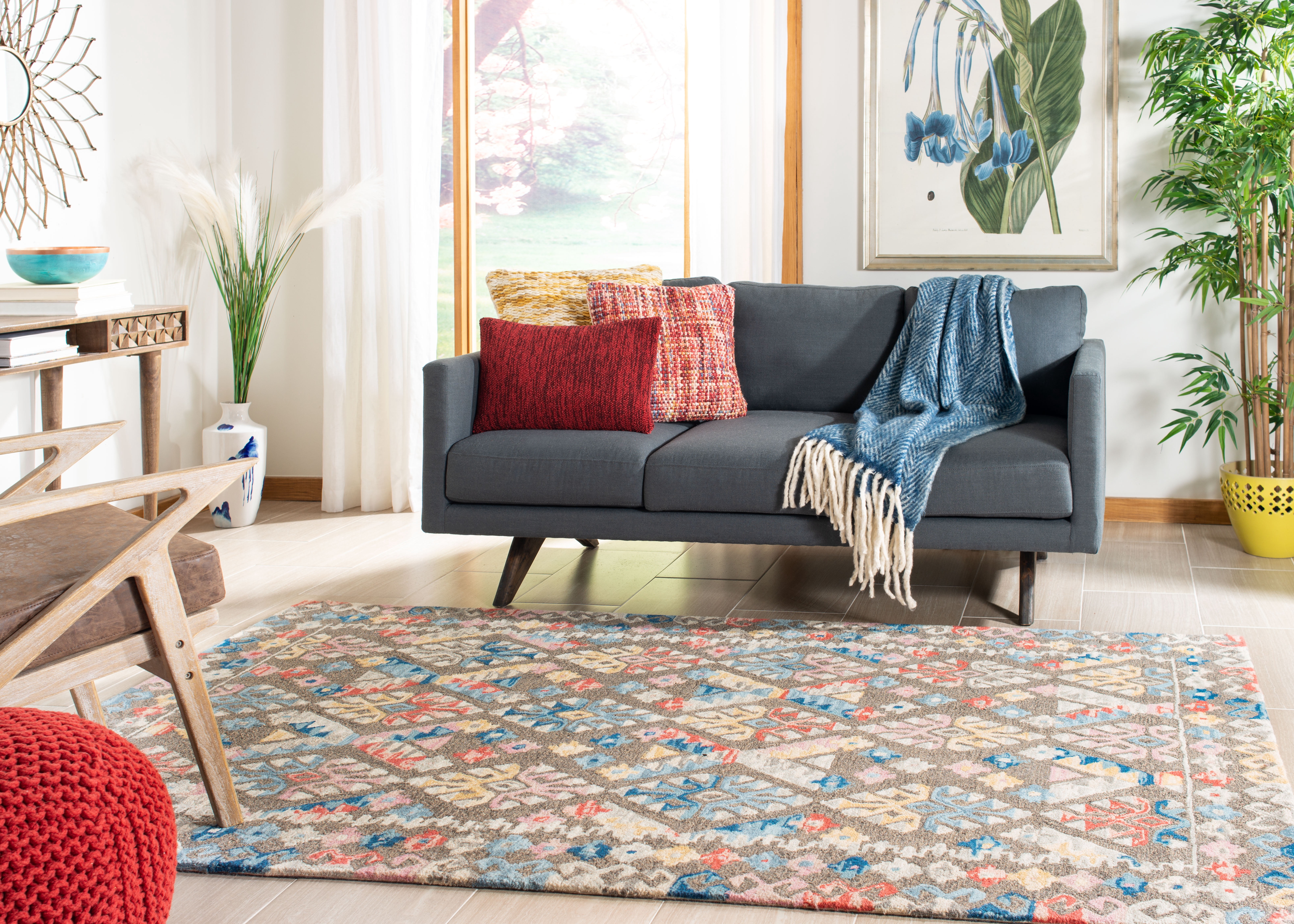 SAFAVIEH Micro-Loop Jasmyn Diamond Area Rug, Grey/Blue, 8' x 10'