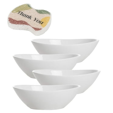 Dowan 4-Piece 36oz Oval Ceramic Bowls, 9-inch Porcelain Serving Dishes for Salad, Pasta and Sides, Stackable Large Dinner Serving Bowl, Microwave Dishwasher Safe, Free Sponge