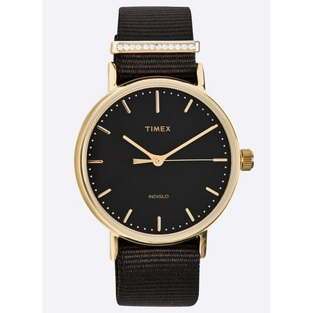 Timex Fairfield Crystal Bar Black Dial Canvas Strap Ladies Watch TW2R49200