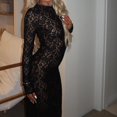 thumbnail image 5 of Women Print Lace Long Sleeve Bodycon See Through Maxi Dress Party Y2K Lady, 5 of 9