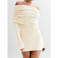 thumbnail image 2 of Women'S Off Shoulder Mini Skirt Bodycon Long Sleeve Crochet Out Going Mesh Elegant Sweater Dress  L, 2 of 5