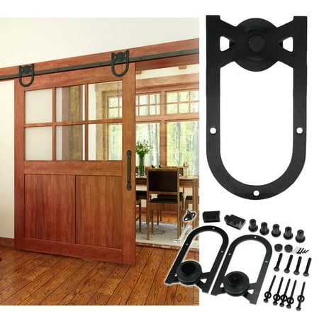 6. 6Ft  Sliding Barn Door Hardware Kit Set Antique Style Single Closet Wood Track System Black