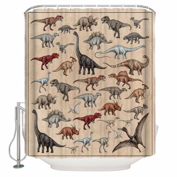 Retro Dinosaurs Bathroom Shower Curtains with 12 Hooks Waterproof Shower Curtain for Stalls and Bathtubs Vintage Primitive Wild Animals Brown Decorative Bathroom Privacy Curtain 72x72 Inches