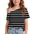 thumbnail image 2 of Mifsaly Kids Girls Cold Shoulder Tops Striped Short Sleeve T-Shirts Comfortable Off The Shoulder Casual Summer Tee Blouse, 2 of 9
