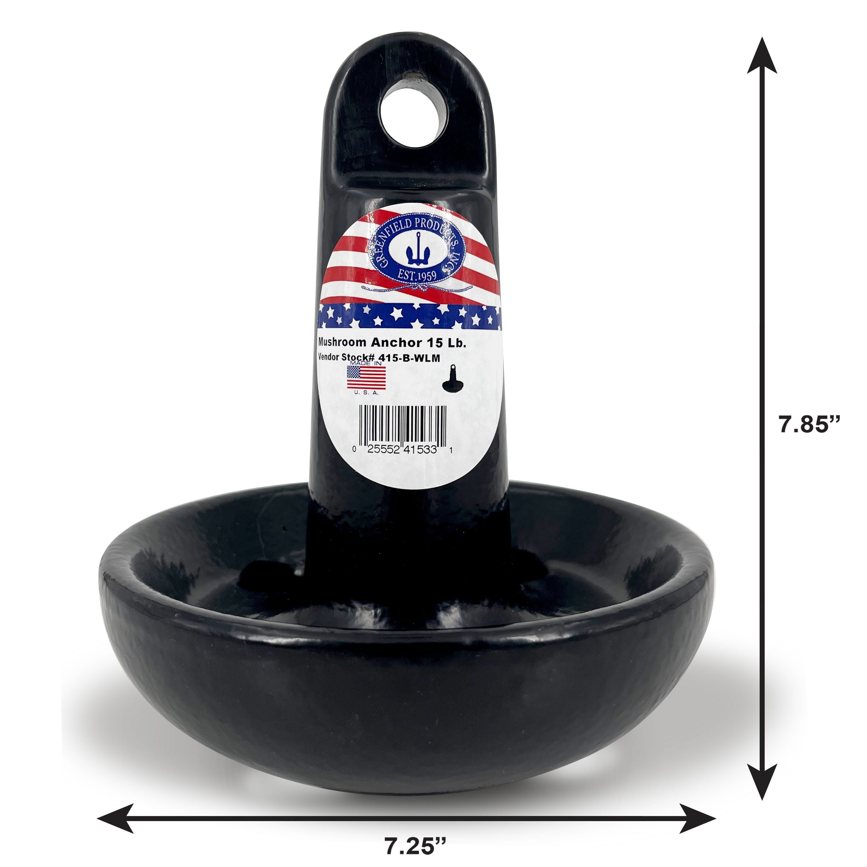 Greenfield Products Mushroom Anchor 15 lb. Cast Iron, Model 415-B-WLM
