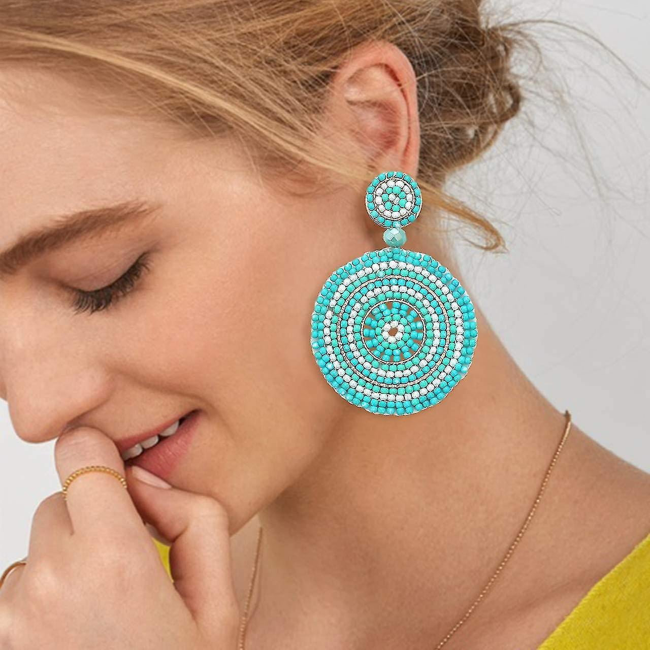 Beaded drop hoop earrings best sale