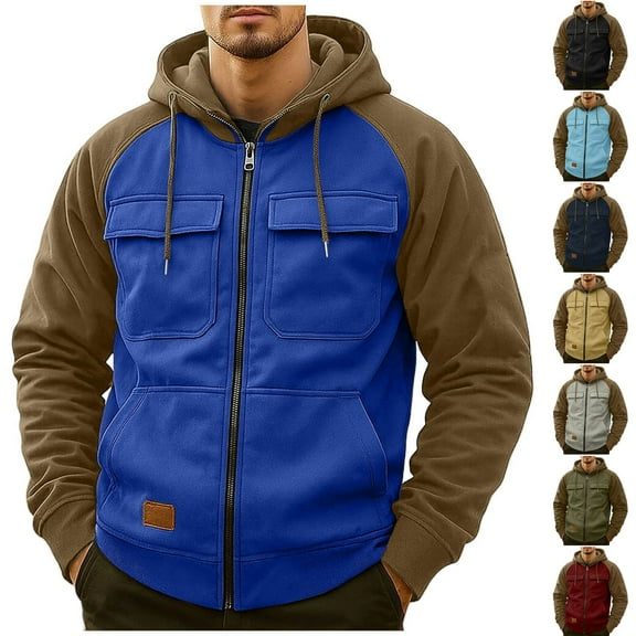 YOIAVAIOY Zip Up Hoodies Color Block Sweatshirt Jackets Lightweight Workout Travel Sweatshirts with Multi Pockets Army Green M