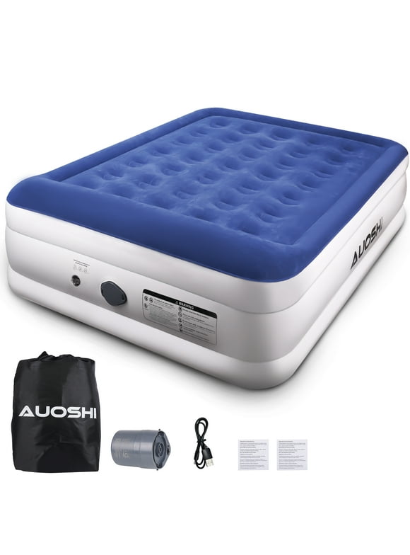 AUOSHI Queen Air Mattress with Rechargeable Built-in Pump 662lb Weight Capacity Luxury Inflatable Air Bed Portable Double Airbed Waterproof Durable Adjustable Blow Up Mattress for Home Camping