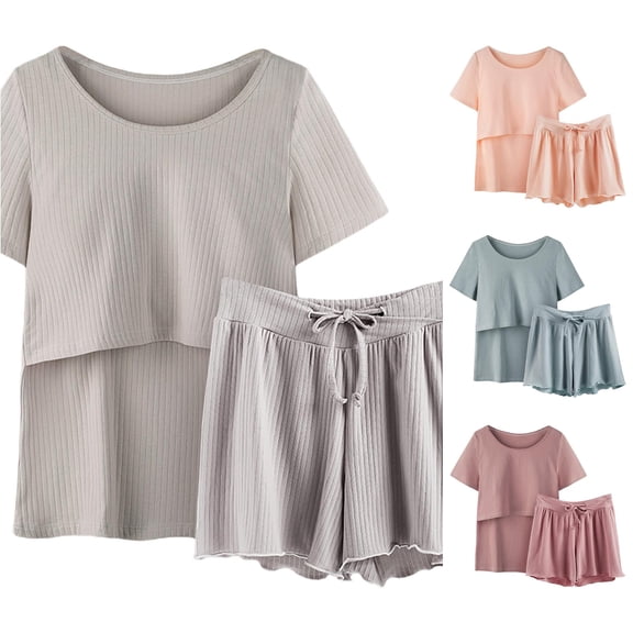 Weebloom Cute Pajama Sets For Women Maternity Tops Pants Maternity Pajamas Pyjamas Short Sleeve Nursing Shirt Set Sleepwear Nightwear Pjs Loungewear Grey M