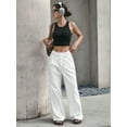 thumbnail image 4 of Womens Baggy Wide Leg Pants Casual Stripe Elastic Waisted Palazzo Harem Pants with Pockets White XL, 4 of 5