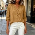 thumbnail image 4 of Women's Solid Short Sleeve Linen Blouse Button Neckline Shirt Summer Casual Top, 4 of 6