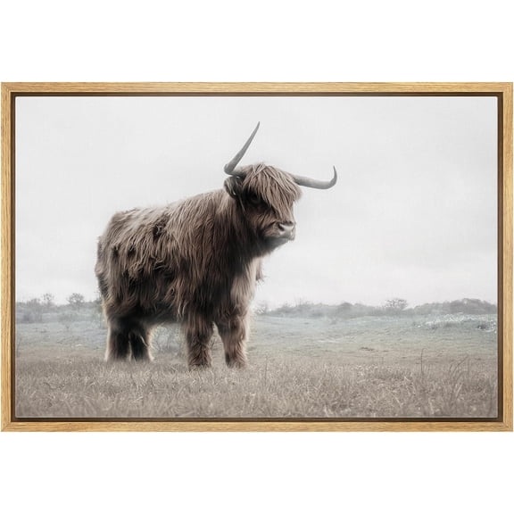 Wall26 Canvas Print Wall Art Washed Out Landscape Shetland Cow Nature Wilderness Animals Photography Realism Modern Framed Art Decora Multicolor Rustic for Bedroom - 24"x36" Natural