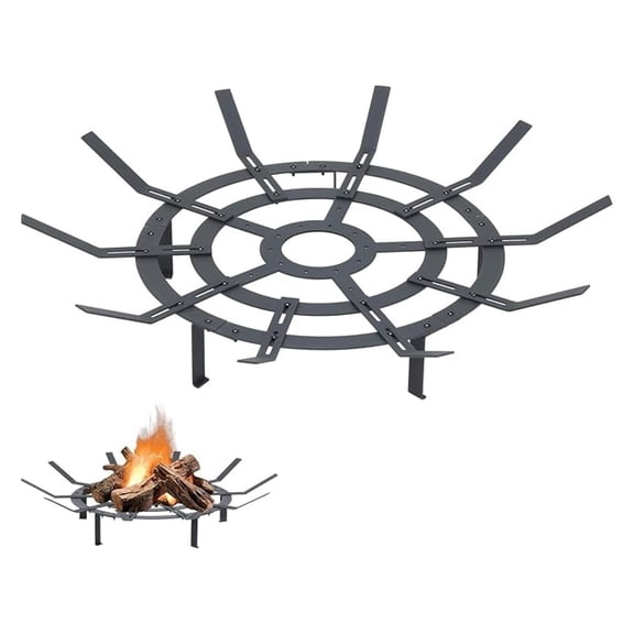 Adjustable Round Smoke-Free , Fit 28-36 Inch Fire Rings, Heavy Duty Burning Log Grate for Outdoor Campfire, Hearth Wood Stove and Outdoor Camping, Black