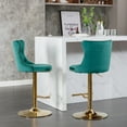 thumbnail image 2 of 2-Piece Golden Swivel Bar Stools Set, Modern Velvet Upholstered Adjustable Height (25-33") Stools with Tufted Backs for Kitchen Island, Home Bar and Breakfast Counter, Green, 2 of 7