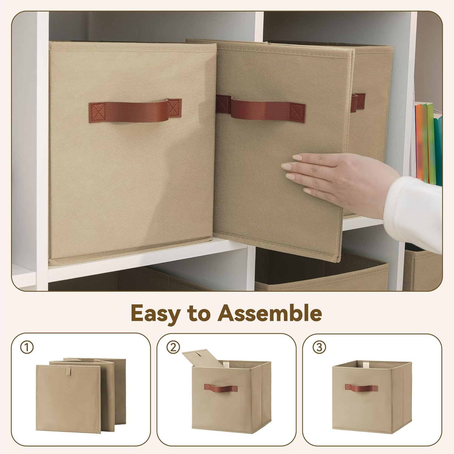 GRANNY SAYS Storage Cube Organizer, 11 Inch Cube Storage Bins, Fabric Storage Bins for Cube Shelf & Closet, 6-Pack, Khaki