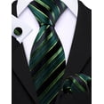 thumbnail image 4 of Barry.Wang Green Tie Sets for Men Silk Stripe Necktie Woven Handkerchief Cufflinks Formal Business Wedding Black 4PCS, 4 of 4