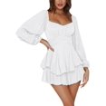 thumbnail image 4 of LYANER Women's Jumpsuit Lantern Long Sleeve Ruffle Layer Tie Mini Short Romper, 4 of 6
