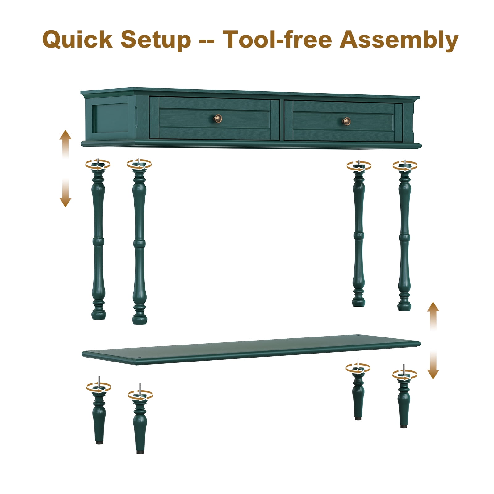 CBJCBJ40"Vintage Minimal Assembly Console Table with 2 Storage Drawers,Suitable for Living Room,Green