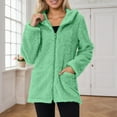 thumbnail image 2 of Fleece Jacket Women Winter Warm Full Zip Up Fuzzy Sherpa Coats with Coat Light Green XL, 2 of 9