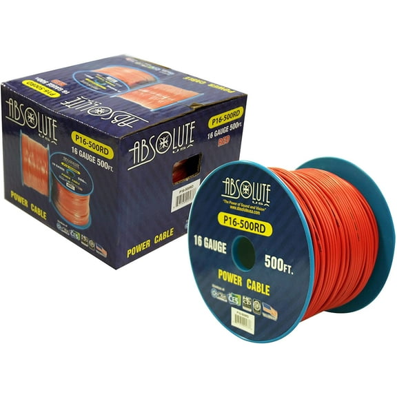 Absolute USA P16-500RD 16 Gauge 500-Feet Spool Primary Power Wire Cable (Red)
