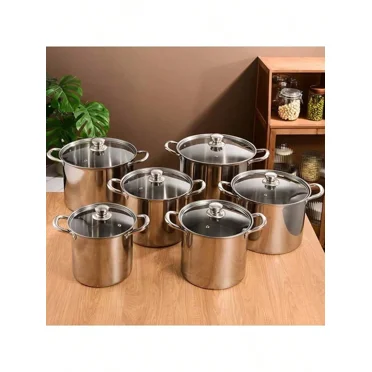 Stainless Steel Kitchen Induction Pot Cookware Set | 12-Piece | Dishwasher Safe PotsHeatproof Handles | Silver Stainless Steel Fast Heat Conduction, Suitable For Restaurants, Household Kitchens, Kitch