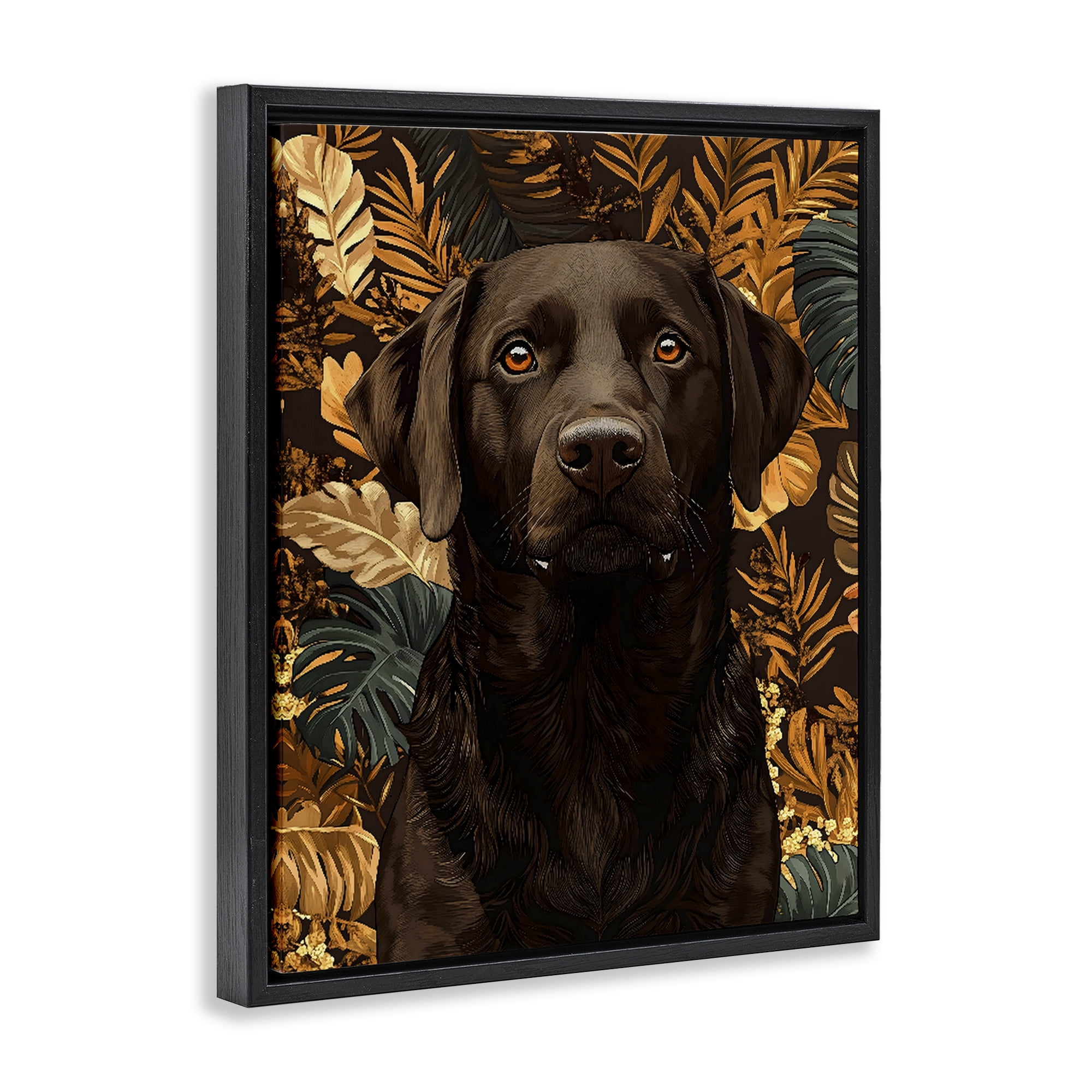 Stupell Industries Labrador with Golden Leaves Black Framed Floater Canvas Wall Art, design by Creative Studio