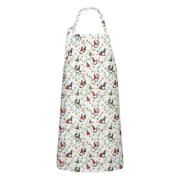White Christmas Gnome and Light Apron-Garden Aprons for Women with Pockets-Cotton Linen Waterproof Kitchen Cooking Gardening Aprons Adjustable for Kitchen,Cooking,BBQ and Salon 32"x27"