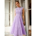 thumbnail image 2 of Purple Vintage Lace High-Neck A-Line Midi Dress With Cap Sleeves For Party Wedding Graduation, 2 of 6