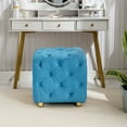 thumbnail image 3 of Cube Performance Velvet Ottoman With golden legs and Solid Wood Frame,Contour Tufted Button End Table,Foot Stool,Dressing Makeup Chair for Living Room, Bedroom, Entrance,Blue, 3 of 7